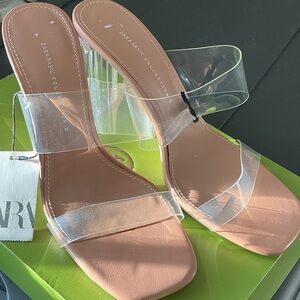 Zara Women's Clear and Tan Heels. NEW.